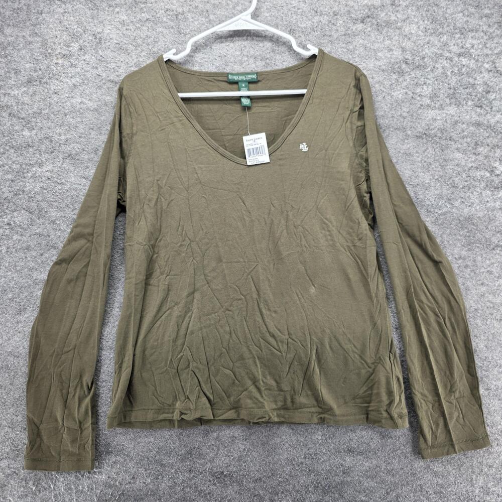 Lauren Jeans Co Ralph Lauren Shirt Womens Medium Green V Neck Long Sleeve RL Tee